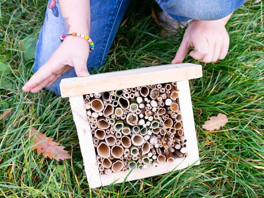 Wildbienen Nisthilfe Basteln beim Obstbaumtag