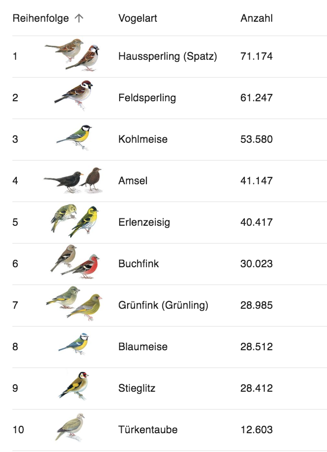 Top 10 Wintervögel 2021 © BirdLife Österreich Top 10 Wintervögel 2021